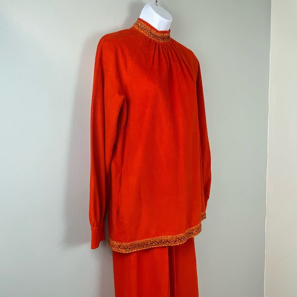 Vintage 2 Piece 60s 70s Retro Orange Tunic & Pants Set Medium - Picture 5 of 16